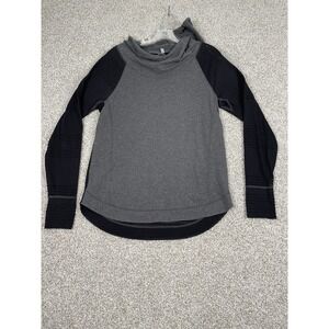 Athleta Limitless Cowl Neck Mesh Hoodie Sweatshirt Womens S Gray Black Thumb Hol